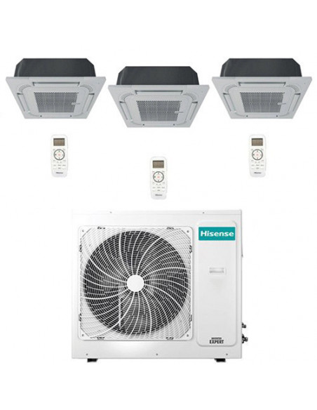 Climatizzatore Condizionatore Hisense Cassetta 4 vie R32 Trial Split Inverter 9000 + 9000 + 9000 BTU con U.E. 3AMW62U4RJC NOV...