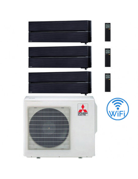 Climatizzatore Condizionatore Mitsubishi Kirigamine Style Wifi R32 Nero Trial Split Inverter 9000 + 9000 + 18000 BTU con U.E....