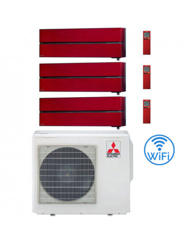 Climatizzatore Condizionatore Mitsubishi Kirigamine Style Wifi R32 Rosso Trial Split Inverter 9000 + 9000 + 12000 BTU con U.E...