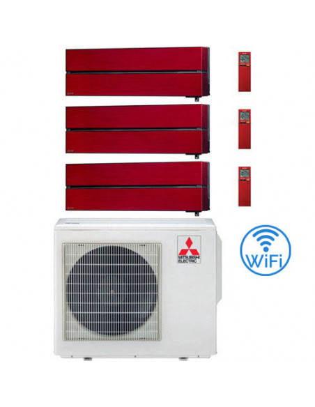 Climatizzatore Condizionatore Mitsubishi Kirigamine Style Wifi R32 Rosso Trial Split Inverter 9000 + 9000 + 18000 BTU con U.E...