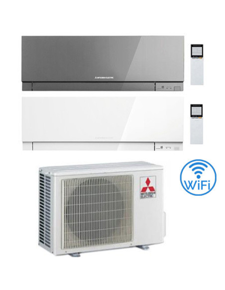 Climatizzatore Condizionatore Mitsubishi Kirigamine Zen Wifi Argento e Bianco Dual Split Inverter 9000 + 12000 BTU con U.E. M...