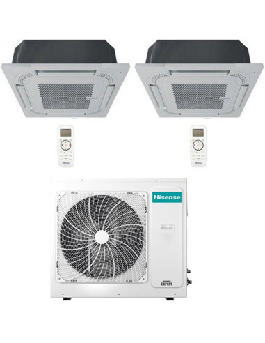 Climatizzatore Condizionatore Hisense Cassetta 4 vie R32 Dual Split Inverter 18000 + 18000 BTU con U.E. 4AMW105U4RAA NOVITÁ C...