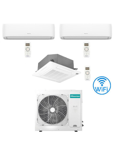 Climatizzatore Condizionatore Hisense Hi Comfort più Cassetta 4 vie Wifi R32 Trial Split Inverter 9000 + 9000 + 12000 BTU con...