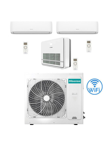 Climatizzatore Condizionatore Hisense R32 Trial Split Inverter Hi Comfort Wifi + Console 12000 + 18000 + 9000 BTU con U.E. 4A...