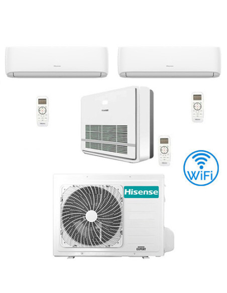 Climatizzatore Condizionatore Hisense R32 Trial Split Inverter Hi Comfort Wifi più Console 7000 + 9000 + 12000 BTU con U.E. 3...