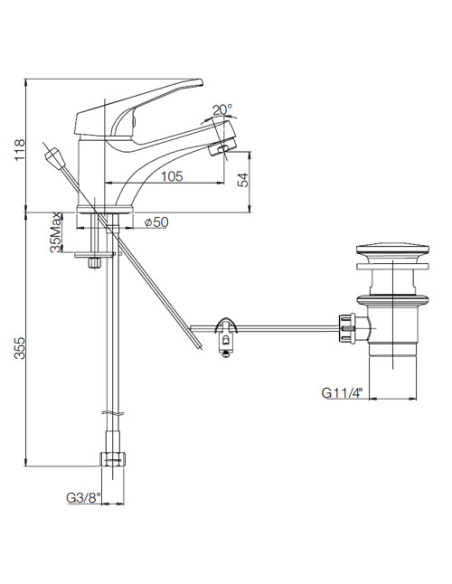 Rubinetto Miscelatore monoforo per lavabo serie Naomi Piralla con scarico automatico 0NO00088A16 cromato - Climaway