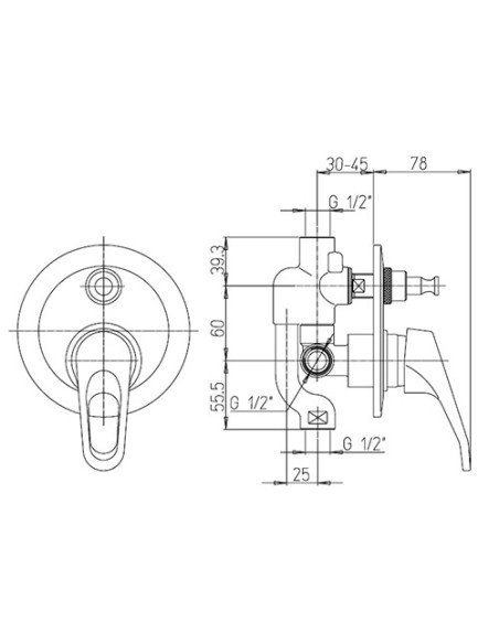 Miscelatore Piralla incasso per doccia serie Naomi con deviatore 0NO00400A16 cromato - Climaway