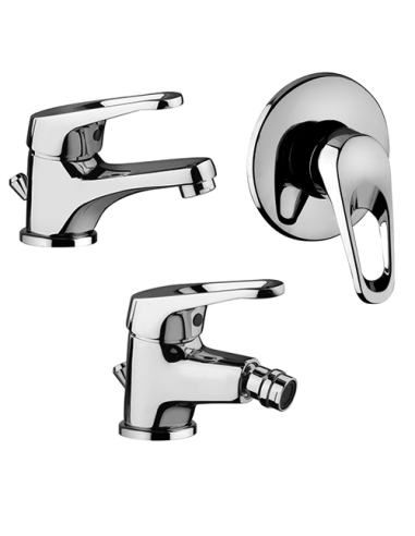 Set Rubinetti Piralla per lavabo e bidet con scarico automatico e doccia incasso serie Naomi cromato - Climaway