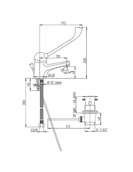 Rubinetto Miscelatore monoforo per lavabo con leva clinica serie Ariel Piralla con scarico automatico 0RE00088C21 cromato - C...