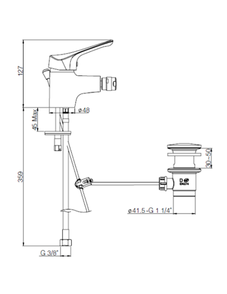 Rubinetto Miscelatore monoforo per bidet serie Ariel Piralla con scarico automatico 0RE00094A21 cromato - Climaway