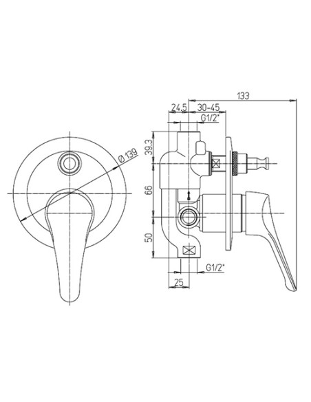 Miscelatore Piralla incasso per doccia serie Ariel con deviatore 0RE00400A16 cromato - Climaway