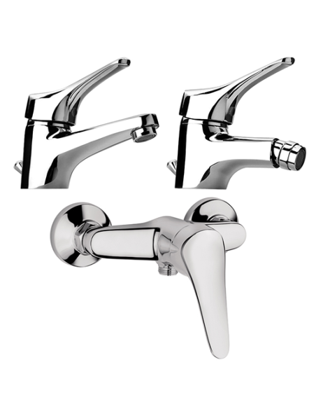 Set Rubinetti Piralla per lavabo e bidet con scarico automatico e doccia esterno serie Ariel cromato - Climaway