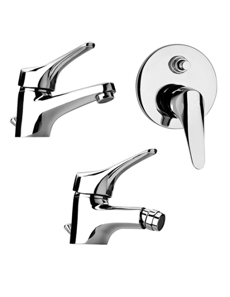 Set Rubinetti Piralla per lavabo e bidet con scarico automatico e doccia incasso con deviatore serie Ariel cromato - Climaway