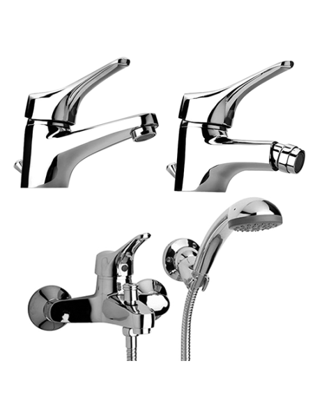 Set Rubinetti Piralla per lavabo e bidet con scarico automatico e vasca serie Ariel cromato - Climaway