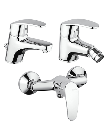 Set Rubinetti Piralla per lavabo e bidet con scarico automatico e doccia esterno serie Ofelia cromato - Climaway