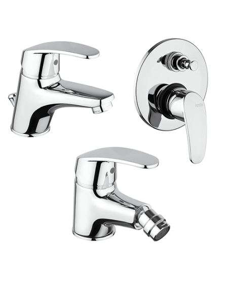 Set Rubinetti Piralla per lavabo e bidet con scarico automatico e doccia incasso con deviatore serie Ofelia cromato - Climaway