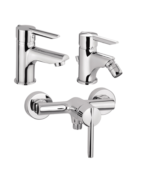 Set Rubinetti Piralla per lavabo e bidet con scarico automatico e doccia esterno serie Serena cromato - Climaway