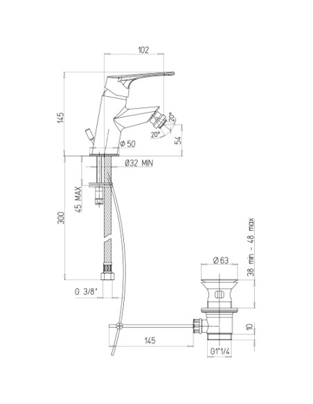 Rubinetto Miscelatore monoforo per bidet serie Attila Piralla con scarico automatico 0AT00094A22 cromato - Climaway