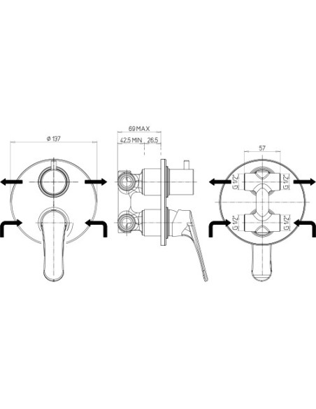 Miscelatore Piralla incasso per doccia serie Attila con deviatore 0AT00400A22 cromato - Climaway