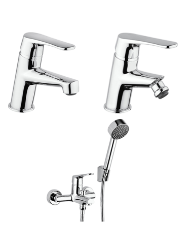 Set Rubinetti Piralla per lavabo e bidet con scarico automatico e vasca serie Attila cromato - Climaway