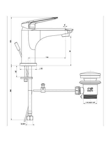 Rubinetto Miscelatore monoforo per lavabo serie Lago Piralla con scarico automatico 0LG00088A22 cromato - Climaway