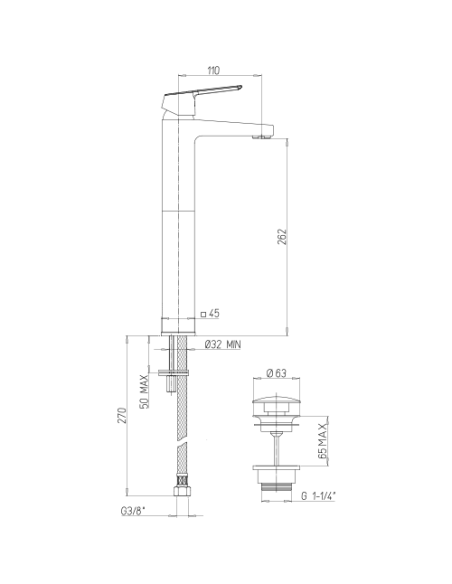 Rubinetto Miscelatore monoforo per lavabo alto serie Iceberg Piralla con scarico automatico 0IC00488A22 cromato - Climaway