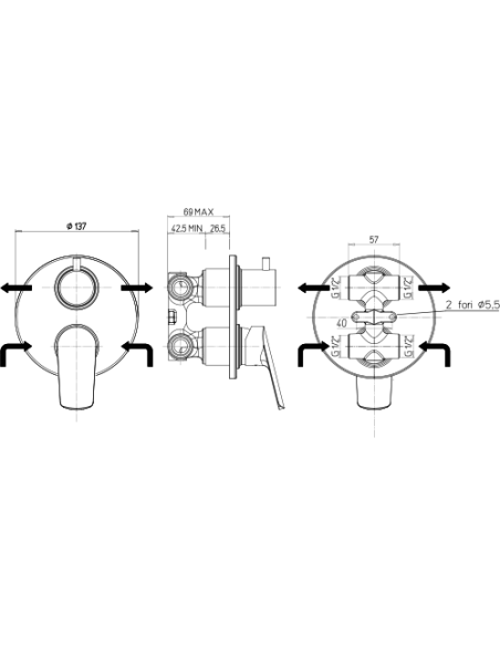 Miscelatore Piralla incasso per doccia serie Lago con deviatore 0LG00400A22 cromato - Climaway