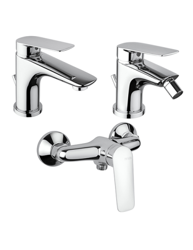 Set Rubinetti Piralla per lavabo e bidet con scarico automatico e doccia esterno serie Lago cromato - Climaway