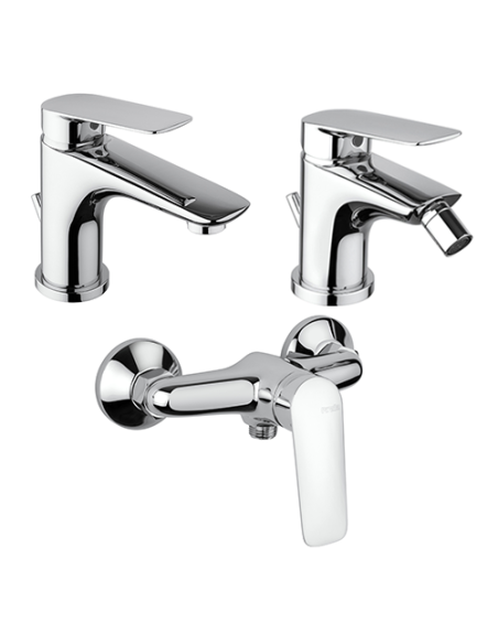 Set Rubinetti Piralla per lavabo e bidet con scarico automatico e doccia esterno serie Lago cromato - Climaway