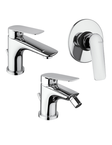 Set Rubinetti Piralla per lavabo e bidet con scarico automatico e doccia incasso serie Lago cromato - Climaway