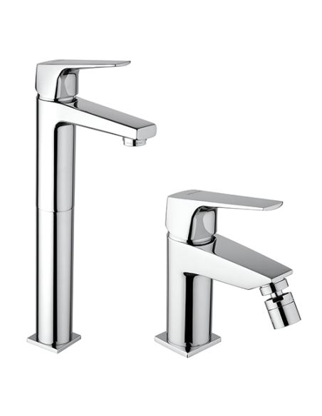 Set Rubinetti Piralla per lavabo alto e bidet con scarico automatico serie Iceberg cromato - Climaway