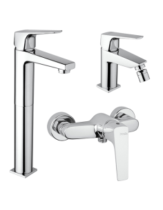 Set Rubinetti Piralla per lavabo e bidet con scarico automatico e doccia  esterno serie Syrena cromato