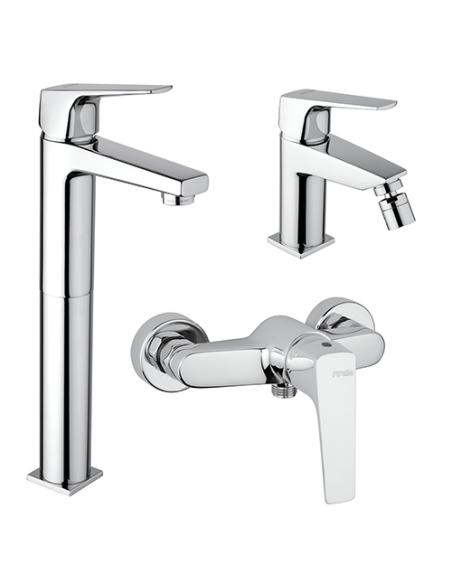 Set Rubinetti Piralla per lavabo alto e bidet con scarico automatico e doccia esterno serie Iceberg cromato - Climaway