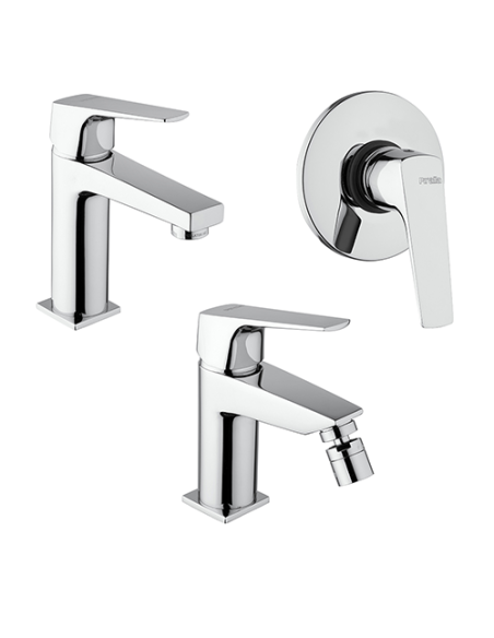 Set Rubinetti Piralla per lavabo e bidet con scarico automatico e doccia incasso serie Iceberg cromato - Climaway