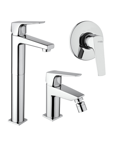 Set Rubinetti Piralla per lavabo alto e bidet con scarico automatico e doccia incasso serie Iceberg cromato - Climaway