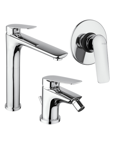 Set Rubinetti Piralla per lavabo alto e bidet con scarico automatico e doccia incasso serie Lago cromato - Climaway