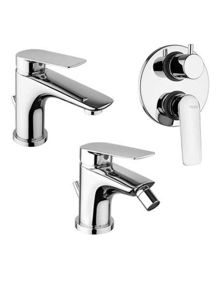 Set Rubinetti Piralla per lavabo e bidet con scarico automatico e doccia incasso con deviatore serie Lago cromato - Climaway