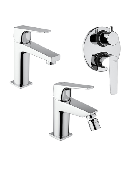 Set Rubinetti Piralla per lavabo e bidet con scarico automatico e doccia incasso con deviatore serie Iceberg cromato - Climaway