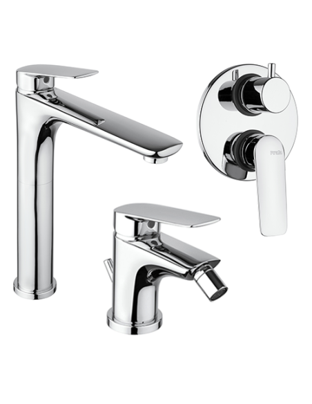 Set Rubinetti Piralla per lavabo alto e bidet con scarico automatico e doccia incasso con deviatore serie Lago cromato - Clim...