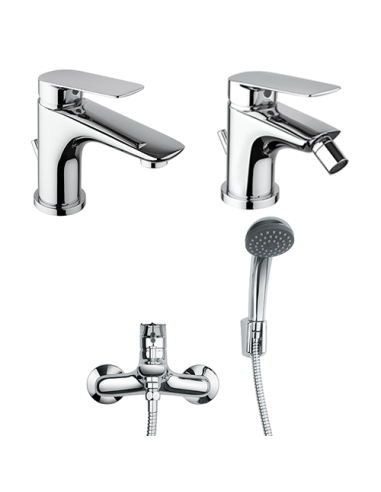 Set Rubinetti Piralla per lavabo e bidet con scarico automatico e vasca serie Lago cromato - Climaway