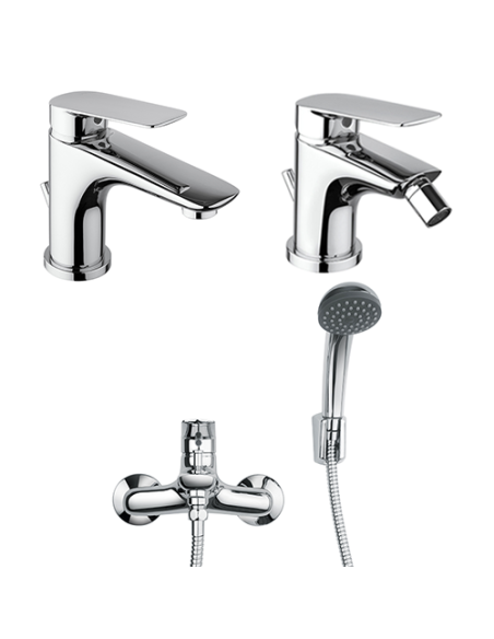 Set Rubinetti Piralla per lavabo e bidet con scarico automatico e vasca serie Lago cromato - Climaway