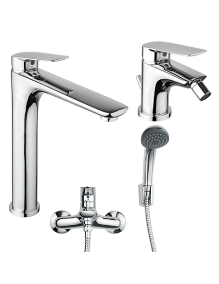 Set Rubinetti Piralla per lavabo alto e bidet con scarico automatico e vasca serie Lago cromato - Climaway