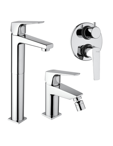 Set Rubinetti Piralla per lavabo alto e bidet con scarico automatico e doccia incasso con deviatore serie Iceberg cromato - C...