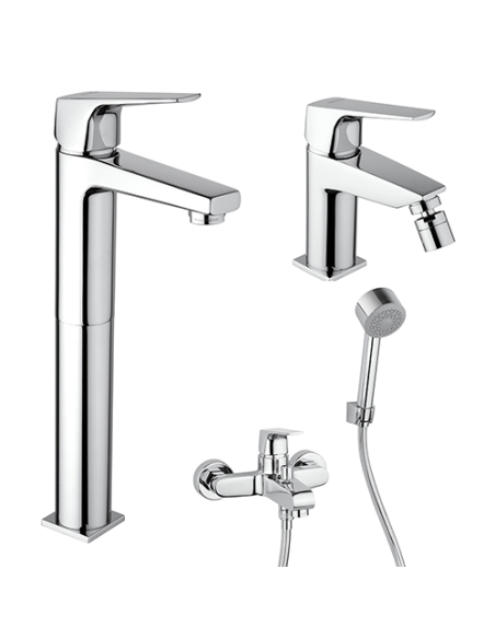 Set Rubinetti Piralla per lavabo alto e bidet con scarico automatico e vasca serie Iceberg cromato - Climaway