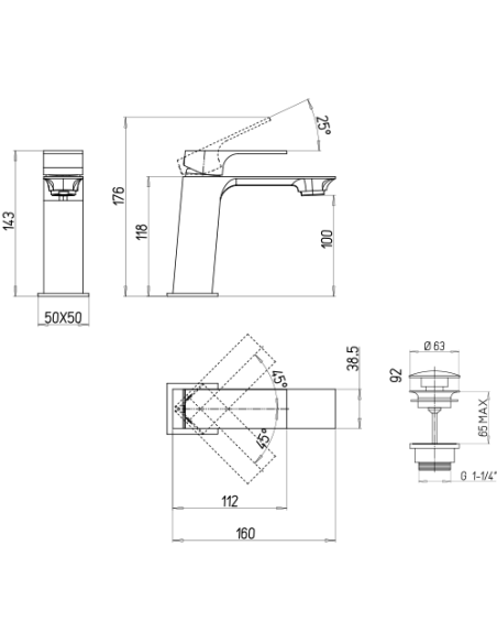 Rubinetto Miscelatore monoforo per lavabo serie Artic Piralla con scarico automatico 0AC00088A22 cromato - Climaway