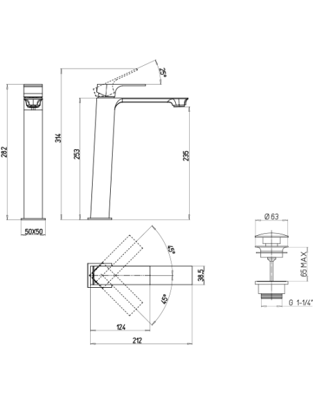 Rubinetto Miscelatore monoforo per lavabo alto serie Artic Piralla con scarico automatico 0AC00488A22 cromato - Climaway