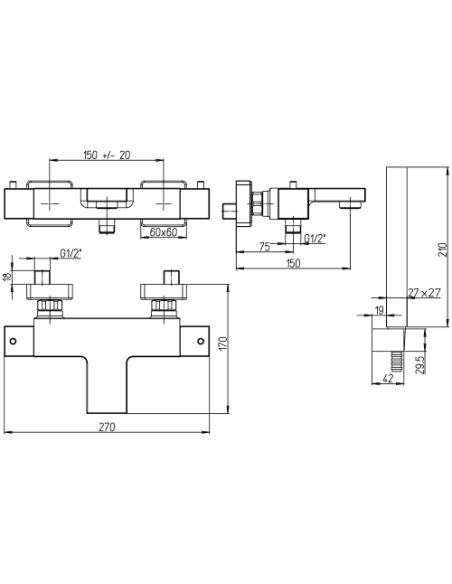 Miscelatore Piralla per vasca esterno serie Artic con Duplex 0AC00002A22 cromato - Climaway