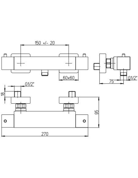 Miscelatore Piralla esterno per doccia serie Artic 0AC00028A22 cromato - Climaway