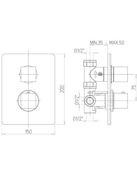 Miscelatore Piralla incasso per doccia serie Artic 0AC00410A23 cromato - Climaway