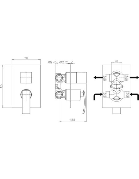 Miscelatore Jacuzzi incasso per doccia serie Glint con deviatore rotativo a 2 uscite 0IQ00400JA01 cromato - Climaway